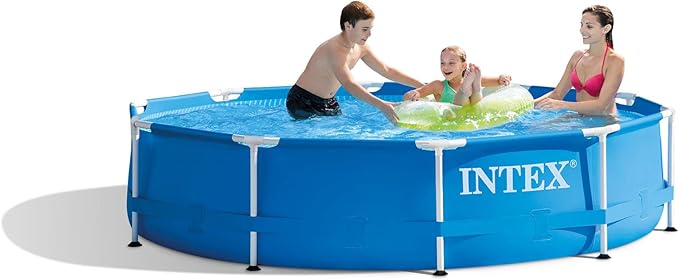 Intex 28200EH 10 Foot x 30 Inch 4 Person Outdoor Metal Frame Above Ground Round Swimming Pool with Easy Set-Up (Pump Not Included)