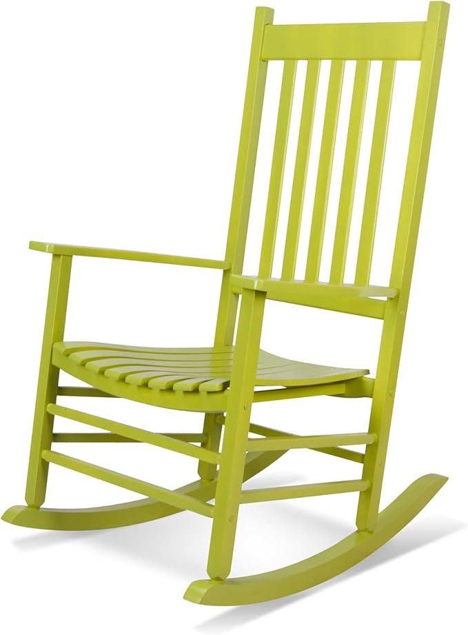 Shine Company Vermont Porch Rocker, High Back Wood Rocking Chair, Lime