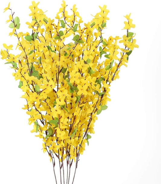 6 PCS 25.5" Fake Flowers Yellow Flower Silk Artificial Forsythia Branches Long Stem Spring Flowers Artificial for Decoration Indoor Outdoor Wedding Home Bedroom Yard Cemetery