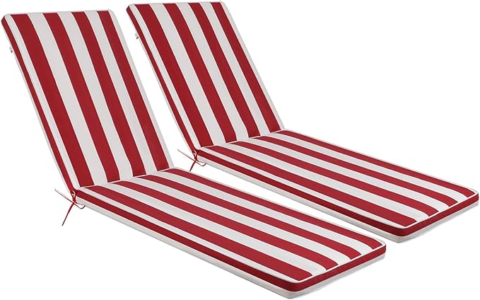 Only choice 2 Pcs Set Outdoor Lounge Chair Cushions Patio Chaise Lounge Replacement Cushions Furniture Seat Cushions Chair Pads(Red White Striped)