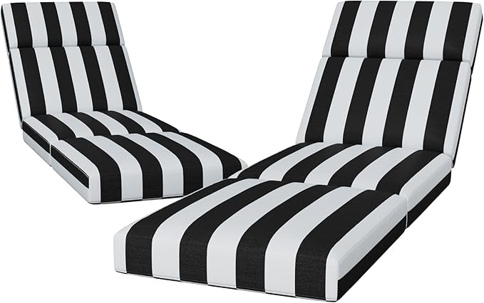 2 Pcs Chaise Lounge Cushions Outdoor, 72 x 21 x 4 Inch Lounge Chair Cushions for Outdoor Furniture - Waterproof Lounge Patio Replacement Cushion, 4In Fade-Resistant ThickPatio Chaise Lounge Cushion