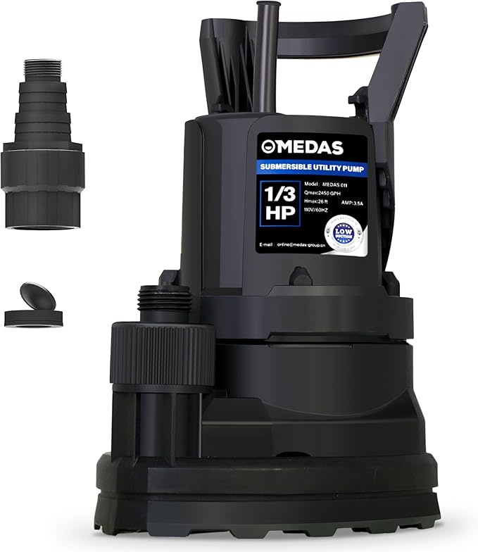 MEDAS Portable Sump Pump for Swimming Pool, Garden Pond, Basement Water Removal with 10ft Power Cord 1/3HP