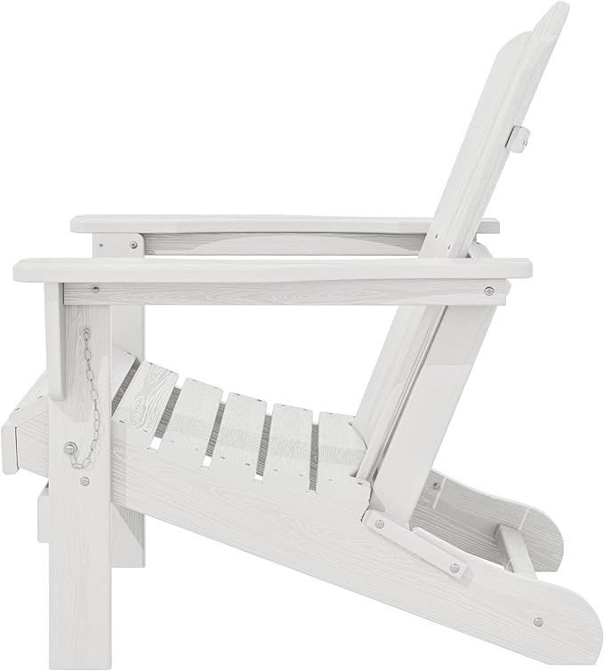 KINGYES Folding Adirondack Chair Set of 2, HDPE All-Weather Folding Adirondack Chair, White