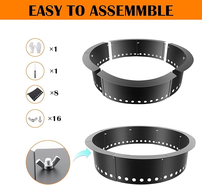 Fire Ring for Outside Fire Pit 36-Inch Outer/32-Inch Inner Diameter, VivaGarden Heavy Duty Solid Metal Steel Round Fire Pit Ring for Camping, DIY Campfire FirePit Insert Kit for Wood Burning, Black