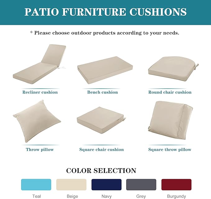 Outdoor Chaise Lounge Cushion Set of 2, Fadesafe Water-Repellent Lounge Deck Reclining Chair Cushions for Patio Furniture Lawn Pool Resort Hotel, 72x21x3 Inch, Cream