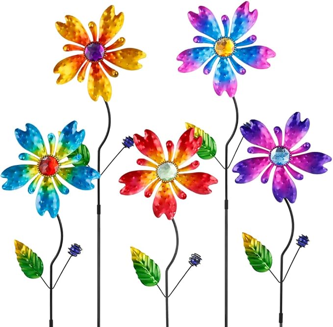 Garden Decor for Outside,5 Pcs Metal Flowers Garden Stakes Decorative Colorful Spring Yard Art Ornaments for Outdoor Lawn Porch Pathway