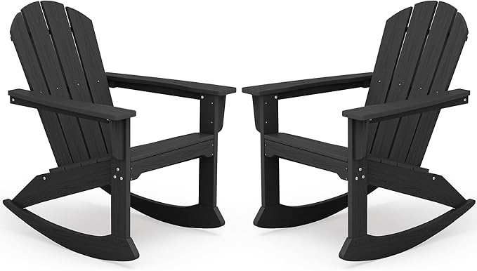 SERWALL Outdoor Adirondack Rocking Chairs Set of 2, All-Weather HDPE Adirondack Rocker Chair, Front Porch Rocker Chairs for Patio Lawn Porch Deck, Black