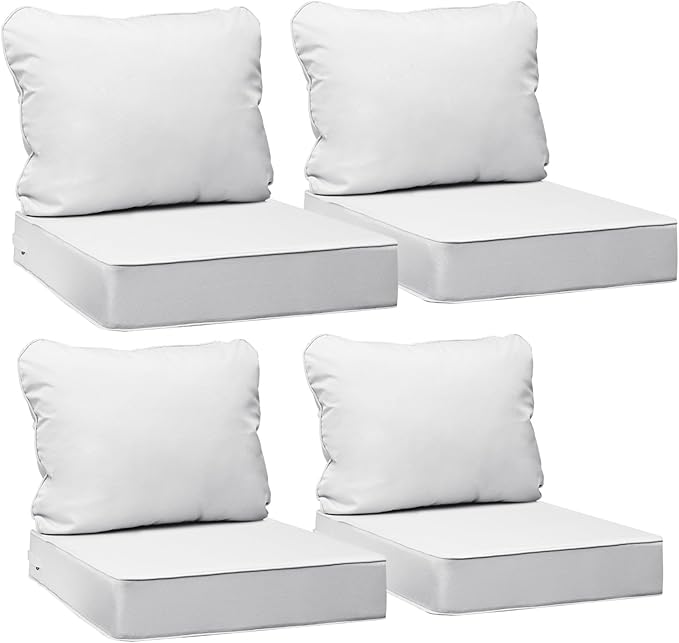 AAAAAcessories Outdoor Seat Cushions for Chairs, Fade-Resistant, Waterproof Patio Furniture Replacement Cushions, 23.5" x 25.5" x 5" + 23.5" x 19", Set of 4, Creamy White