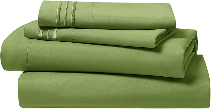 Clara Clark Bed Sheets, Premier 1800 Series 4 Piece Bed Sheet Set, Deep Pocket, Wrinkle, Fade, Stain Resistant, Luxury Soft Bedding Sheets & Pillowcases, Split King, Calla Green