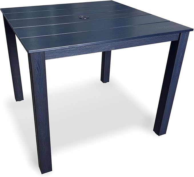 Poly Lumber Patio Dining Table, 36.2-Inches HIPS Outdoor Dining Table with Umbrella Hole, Weather Resistant (Navy Blue, 1 Piece)