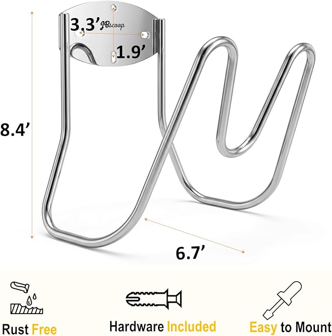 JBscoop Stainless Steel Garden Hose Holder Wall Mount – Silver SUS304 Hose Hanger for Indoor & Outdoor Use