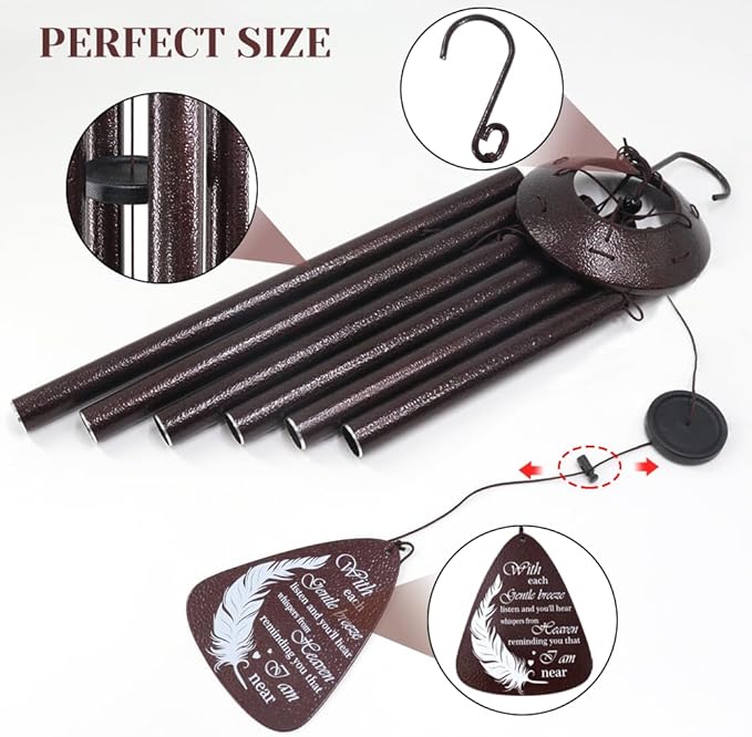 Memorial Wind Chimes for Loss of Loved One – Sympathy Wind Chime with Saying “with Each Gentle Breeze” – Remembrance Bereavement Gift for Garden, Patio, or Outdoor Decor