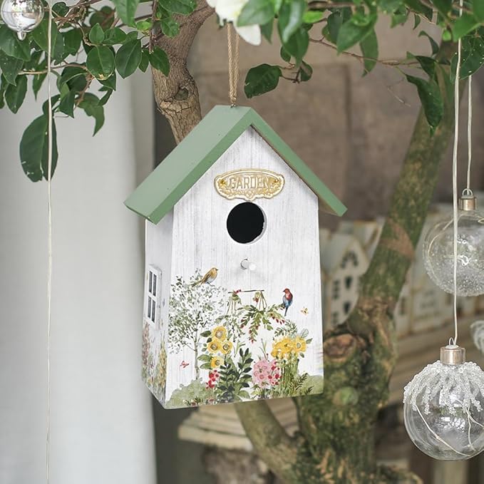 Wooden Humming Bird Houses for Outside Hanging Birdhouses for Outdoors Unique Bird Nest for Hummingbird, Bluebird, Wren, Chickadee, Sparrow, Decorative Garden Bird House for Bird Lover