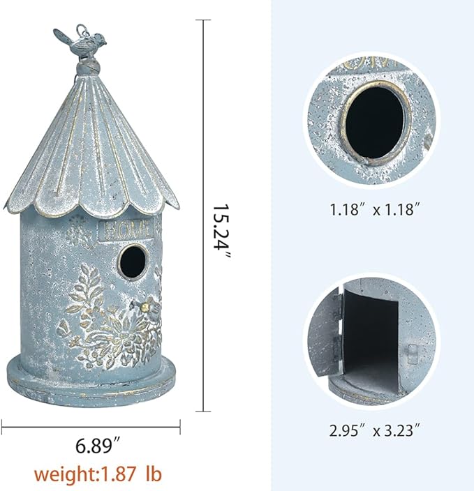 Metal Hanging Birdhouses for Outdoors Bird Houses for Outside Unique Bird Nest for Bluebird Wren Chickadee Sparrow Bird Nest Box for Garden Patio