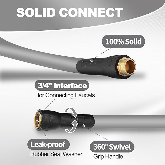 YOTOO Heavy Duty Hybrid Short Garden Hose, Lead in Water Hose 5/8-Inch by 10-Feet 150 PSI, Kink Resistant, All-Weather Flexible with Swivel Grip Handle and 3/4" GHT Solid Brass Fittings, Gray