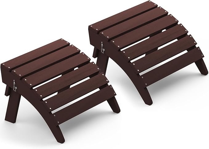 SERWALL Folding Adirondack Chair Footrest Set of 2, Adirondack Ottomans Without Assembly, Coffee