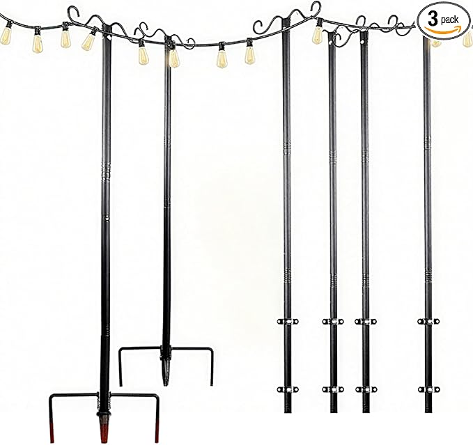 Lightdot Outdoor String Light Poles, 9FT Metal Patio Light Poles Post for Outside with Fork for Outside Hanging Backyard Garden, Deck Lighting Stand for Parties, Wedding, Halloween Decor -3Pack