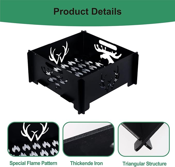 16 inch Portable Square Fire Pit Outdoor Foldable Plug Fire Pit Suitable for Camping, Picnic, Backyard, Garden Bonfires and Outdoor Wood Burning with Storage Bag
