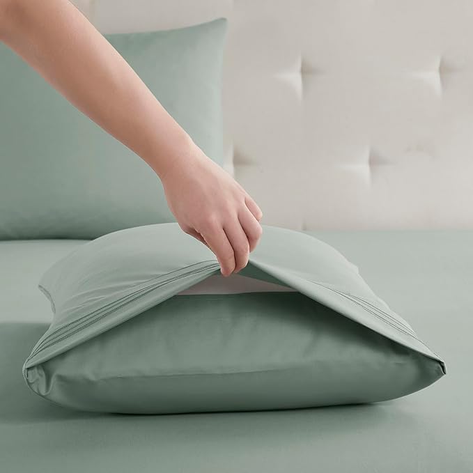 Clara Clark Bed Sheets, Premier 1800 Series Bed Sheet Set, Deep Pocket, Wrinkle, Fade, Stain Resistant, Luxury Soft Bedding Sheets & Pillowcases, California King, Ice Green