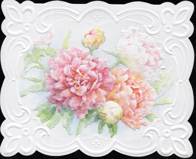 Poster Foundry Peony Mix Portfolio Boxed Note Cards by Carol Wilson. 10 embossed 4x5 Die-Cut Notecards and Matching Envelopes in Decorative Gift Box with Magnetic Flap. NCP2349