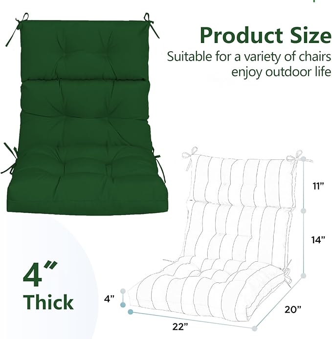High Back Chair Cushions Set of 2, Adirondack Chair Cushion with Waterproof, Rocking Chair Cushion for Outdoor Patio, Garden Porch 45”x 22”x 4 (2, Dark Green B)