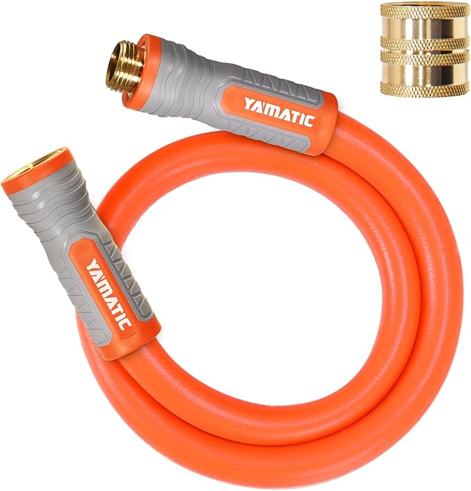 YAMATIC 5/8 in x 3 ft Female-to-Female Short Garden Hose, 2-in-1 Dual Use with Solid Brass Swivel Fitting, All-Weather, 600 PSI Burst