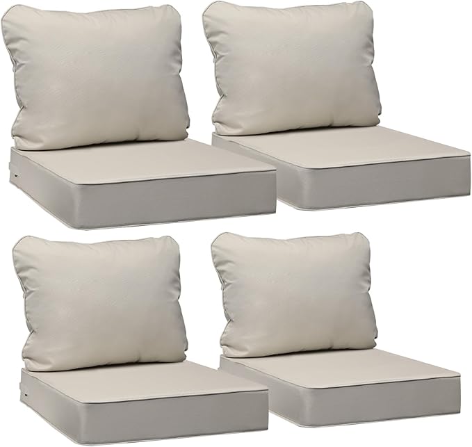 AAAAAcessories Outdoor Seat Cushions for Chairs, Fade-Resistant, Waterproof Patio Furniture Replacement Cushions, 19" x 19" x 3" + 19" x 17", Set of 4, Beige