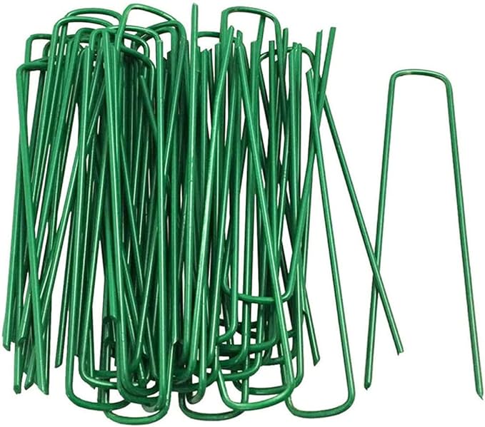 Garden Pegs Pins Gardening Stakes Landscape Staples Ground Anchor Peg U Shape Steel Nail Pins for Artificial Grass Sod Weed Membrane Grass Fabric Netting, 15 Pack