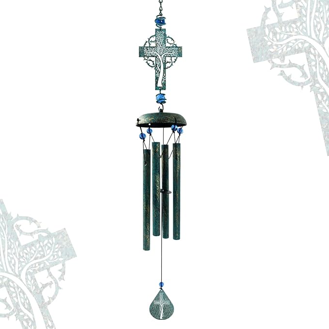 Cross Wind Chimes for Outside, Metal Hanging Wind Chimes, Zen Windchime with Calming Sound for Yard, Balcony, Yoga Room