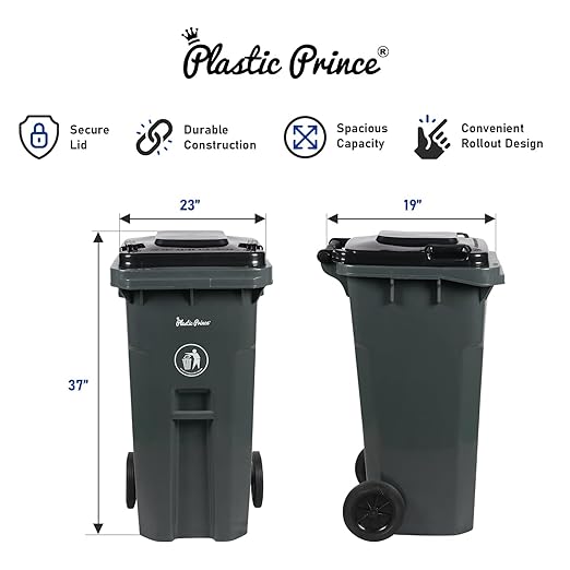 32 Gallon Trash Can with Wheels Outdoor Trash Can with Lid Heavy-Duty Rolling Trash Bin Plastic Outside Garbage Can Wheeled Gray for Home Hospitals Restaurants Offices