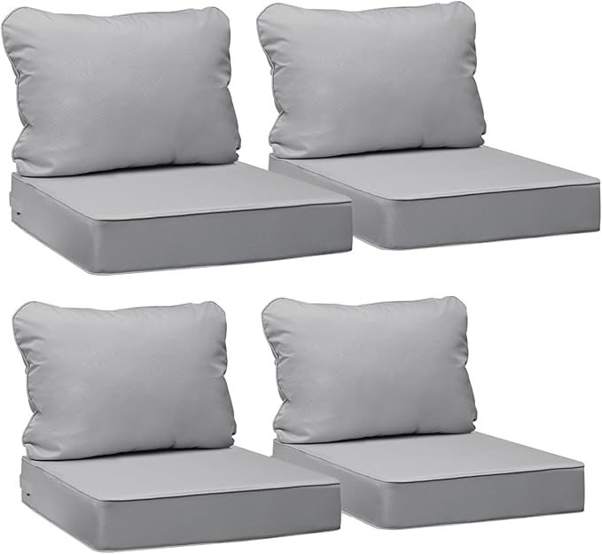 AAAAAcessories Outdoor Seat Cushions for Chairs, Fade-Resistant, Waterproof Patio Furniture Replacement Cushions, 22" x 22" x 3" + 22" x 17", Set of 4, Gray