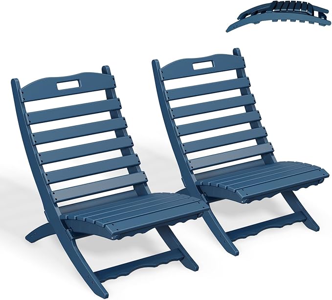 GREENVINES Folding Wave Chairs Set of 2 | Xavier | Portable Adirondack Chair | HDPE | All Weather | Blue | for Fire Pit Beach Outdoor Deck Poolside Garden Patio Porch Fishing