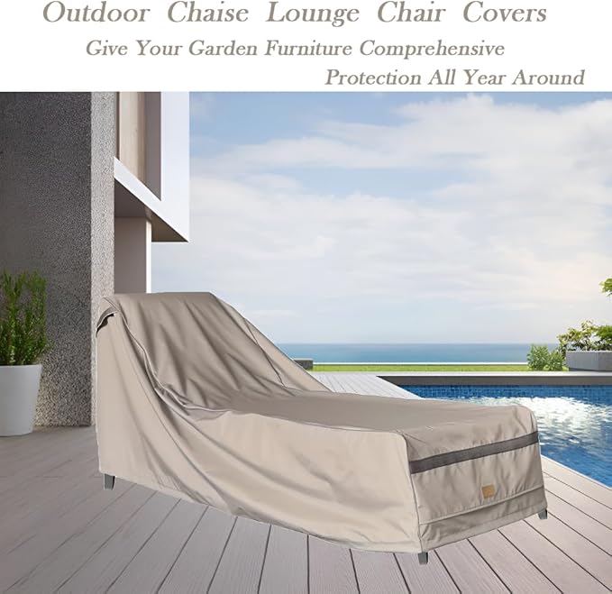 Patio Chaise Lounge Cover Waterproof,Heavy Duty Outdoor Lounge Chair Covers,Beige Durable Patio Furniture Covers,2Pack,78L*34W*30Hinch