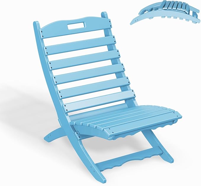 GREENVINES Folding-Xavier-Chair | Wave | Portable Adirondack-Chairs | HDPE Plastic | All Weather Fire-Pit Chair | Arctic | for Beach Outdoor Deck Poolside Garden Patio Porch Fishing