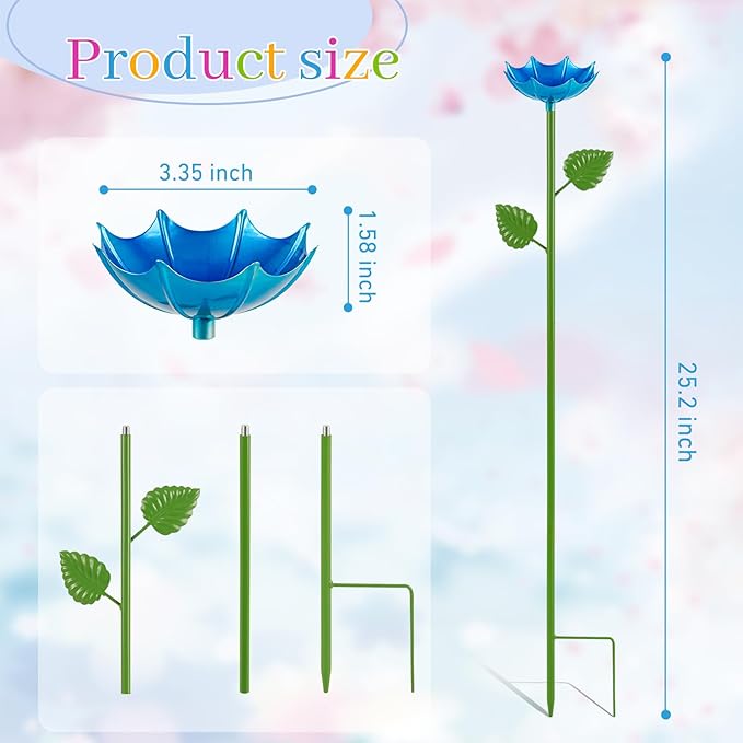 Bee Watering Station | 2 Pack Butterfly Feeder for Outside | Metal Decorative Garden Stakes | Bee Baths for Garden Yard Decor Umbrella Design (Blue,Yellow)