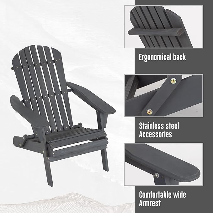 FDW Folding Adirondack Chairs Set of 2, All Weather Patio Chairs Outdoor Fire Pit Chairs for Patio Lawn Garden Backyard Deck Pool Beach