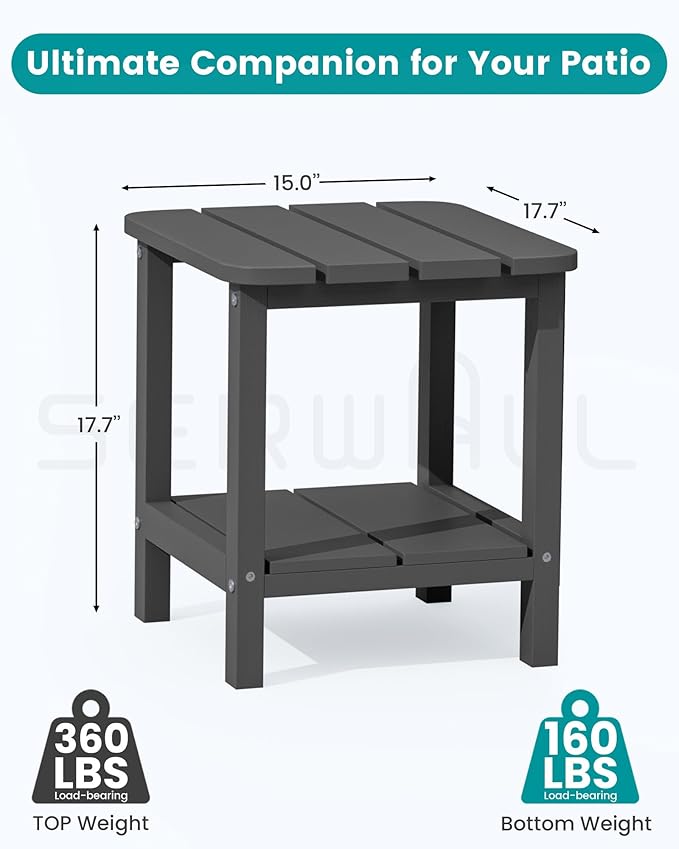 SERWALL Adirondack Table Set of 2, Outdoor Side Table- Gray