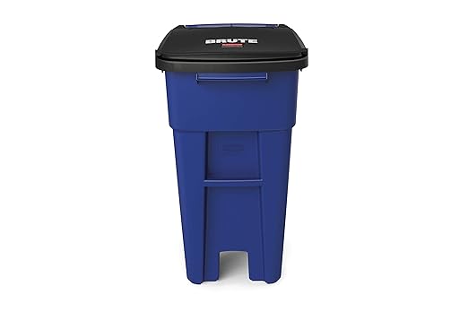 Rubbermaid Commercial Products BRUTE Rollout Heavy-Duty Wheeled Trash/Garbage Can, 32-Gallon, Blue, for Restaurants/Hospitals/Offices/Warehouses/Garage