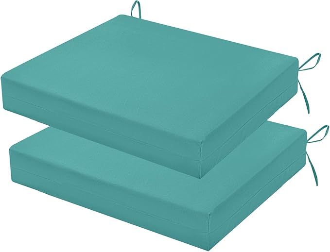 Outdoor Chair Cushions Set of 2, 18.5 x 16 Inch Patio Chair Cushions for Outdoor Furniture, Water Resistant, Non-Slip Ties(Teal)