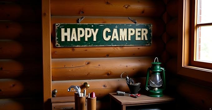 Bar Sign Bar Gifts Vintage Metal Wall Decor Sign"HAPPY CAMPER" Street Sign Funny Man Cave Decor Accessories for Home, Bar, Bathroom, Bedroom Unique Retro Tin Signs for Outdoor 4 X 16 inches