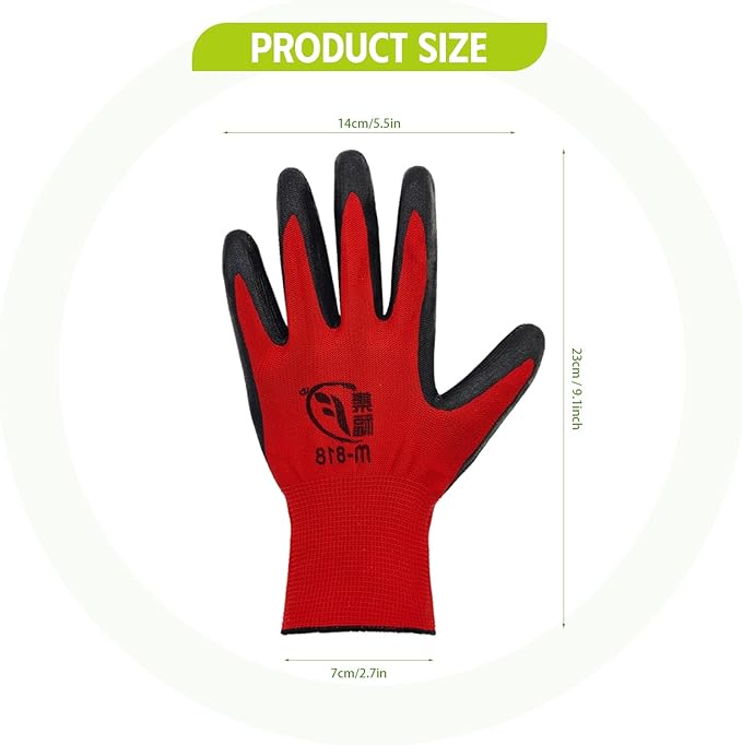 100 Pack Gardening Gloves Bulk for Men Women, Breathable Nitrile Rubber Coated Garden Gloves Dipped Gripping Work Gloves for Construction, Gardening