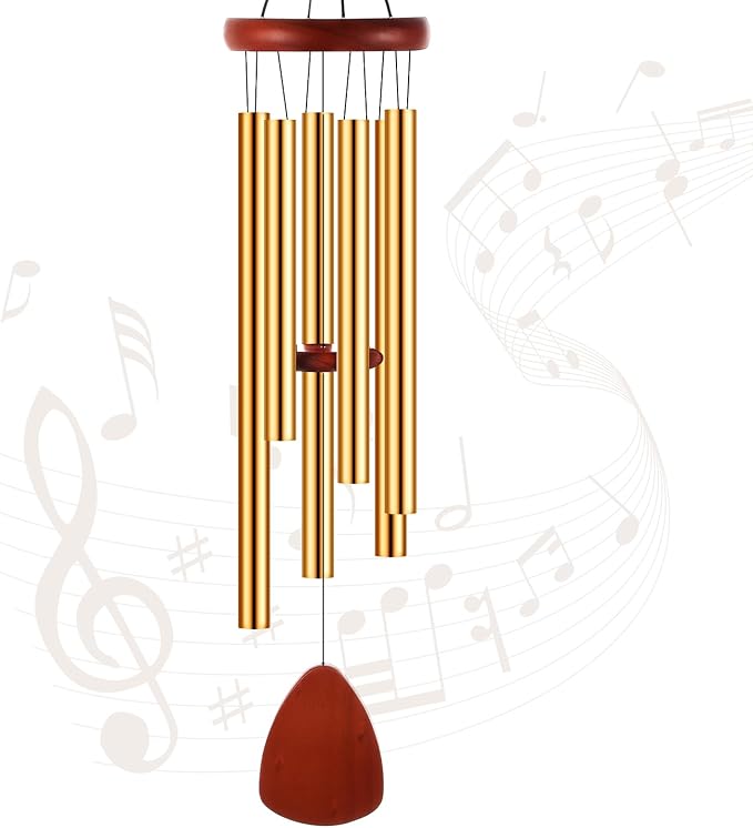 Leinuosen Wind Chimes for Outside Wind Chimes Outdoors Deep Tones 28" with 6 Aluminum Tubes Memorial Sympathy Windchime for Valentine Tree Decor Garden Courtyard Mom Loved One Gifts(Classic,Gold)