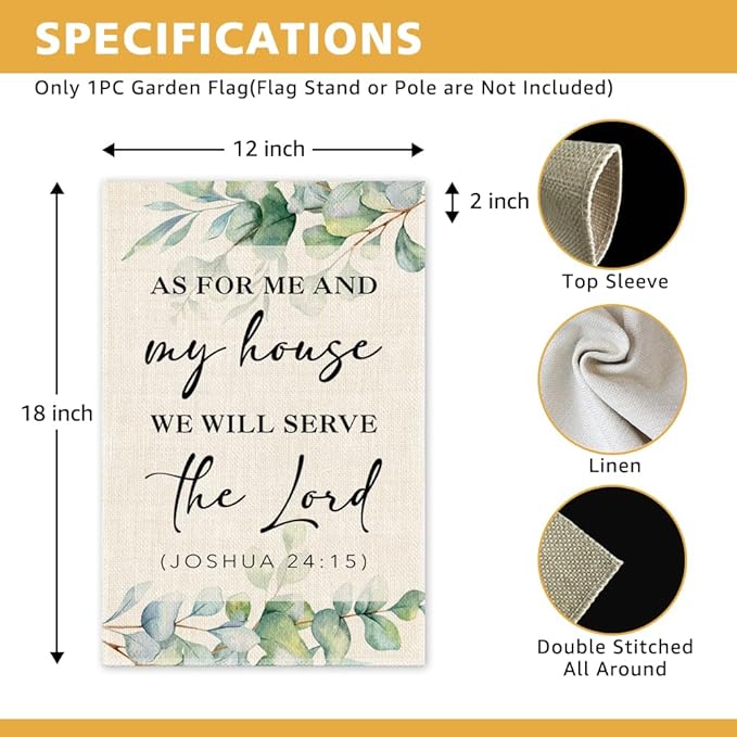 As for Me and My House We Will Serve the Lord Garden Flag, Double Sided Yard Outdoor Farmhouse Lawn Porch Decor Flag, Bible Verse Decor, Christian Home Decor Gifts for Women Coworker Friend