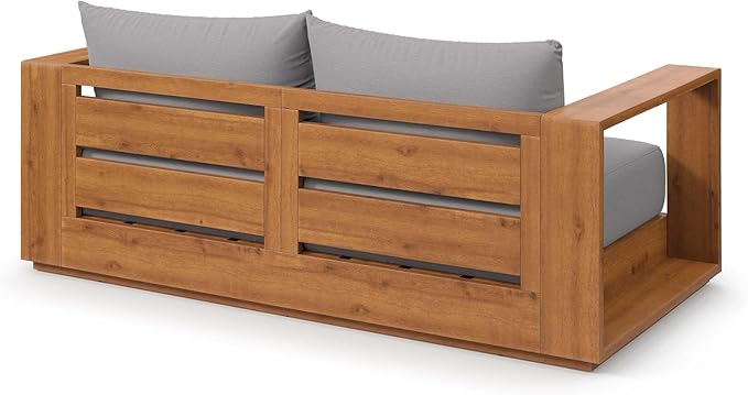 Modway Tahoe Acacia Wood Outdoor Patio Loveseat in Natural Light Gray with Weather-Resistant Cushions - Ideal as a Patio Couch, Outdoor Sofa, or Wood Couch