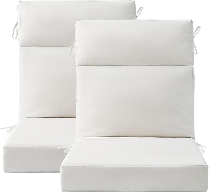 Outdoor Separate High Back Chair Cushion Seat Pads, 2-Pack 44 x 21 Inch Water-Repellent & Fade-Resistant Patio Furniture Cushions with Ties for Adirondack, Rocking Chairs, Linen