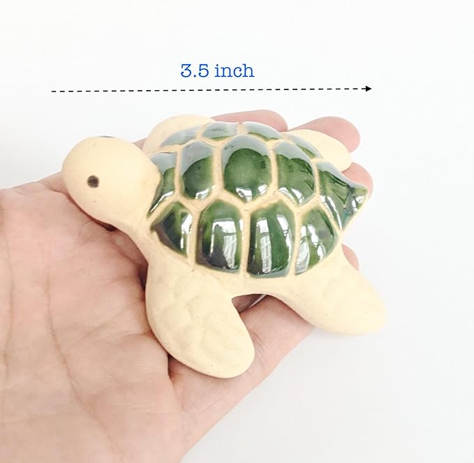 Ceramic Sea Turtle Figurine, White and Green, Ocean Theme Garden Decor, 3.2 x 3.2 x 1.8 inches (Emerald Green)