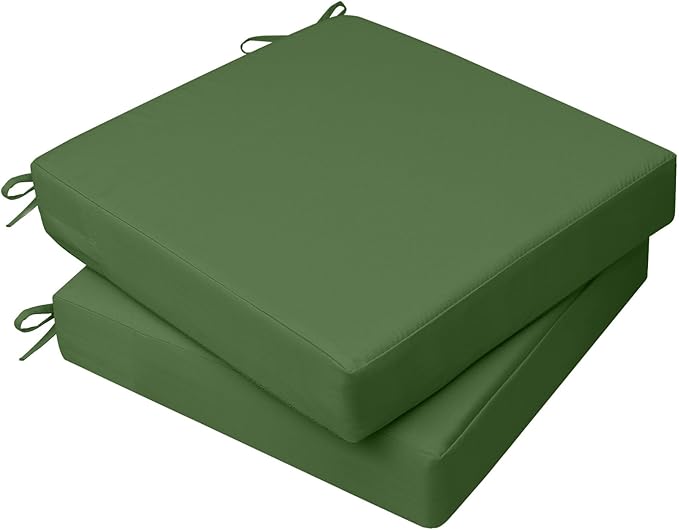 AAAAAcessories Outdoor Seat Cushions for Chairs, Waterproof, Fade-Resistant, 22" x 22" x 3", Patio Furniture Replacement Cushions, Set of 2, Dark Moss Green