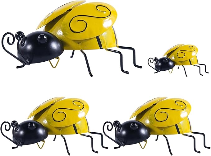 OBTANIM 4 Pack Cute Metal Bee Garden Wall Art Decorative Yard Hanging Decorations Outdoor Lawn Wall Sculptures