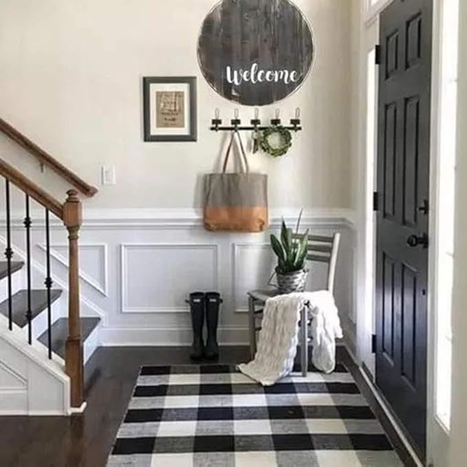 Buffalo Plaid Outdoor Rug 35.4'' x 59'' Black and White Front Door Mat Front Porch Rug Layered Welcome Door Mat for Front Porch Decor, Front Door, Farmhouse Decor,Entryway