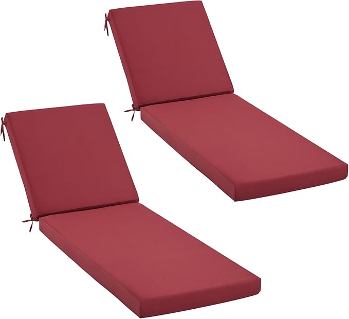 HOMREST 73.2x22.8x3.94 inches Lounge Chair Cushion Set of 2,Outdoor Chaise Lounge Cushion with Splash Fade Tear Resistant Fabric,Wine Red